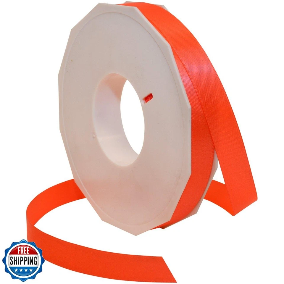 Cinta Morex Neón Brillos Satinado, 5/8 pulgadas por 50 yardas, Naranja Neón, Cinta de Seda Foto 1 de 1