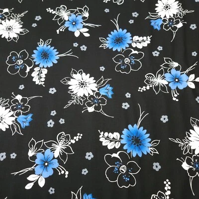 Midnight BTY Studio 8 Quilting Treasures Blue Gray & White Floral on Black - Image 1 of 3