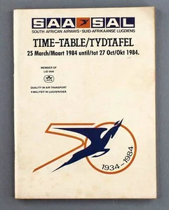 SOUTH AFRICAN AIRWAYS AIRLINE TIMETABLE SUMMER 1984 SAA SAL - Picture 1 of 3