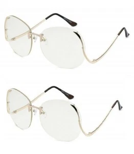 2 Stk. Randlose Vintage Stil klare Gläser BRILLE Upside Down Gold (KOSTENLOSER VERSAND) - Bild 1 von 6