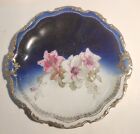 Antique Flow Blue Plate with Hand Painted Flowers