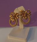WHITING & DAVIS VINTAGE GOLD TONE DOOR KNOCKER CLIP EARRINGS CLEAR CRYSTALS