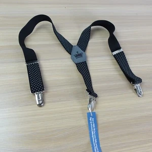 Suspender Boy Black Clip On Y Back Polka Dots Adjustable Strap Stretch Elastic - Picture 1 of 7
