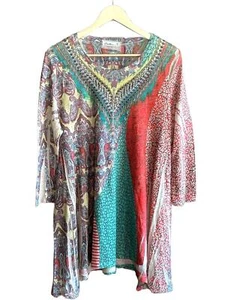 Cactus Womens Tunic Top Medium Multicolor 3/4 Sleeve Pullover Boho - Picture 1 of 6