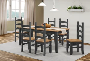 Corona Dining Table and 6 Chairs 6'0" Pine Set Charcoal Wax 182cm Shabby Chic - Picture 1 of 6