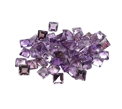Natural Brazilian Amethyst Square Cut Loose Gemstone Lot 50 Pcs 6 MM 48 CT - Image 1 of 4