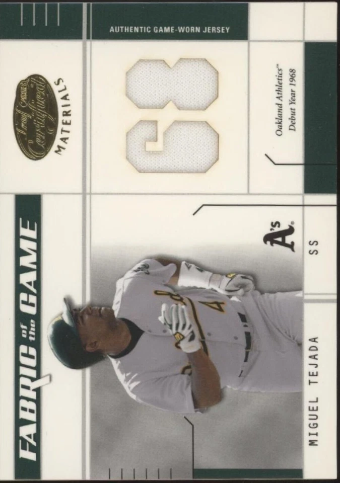 Miguel Tejada 2003 Leaf Certified Fabric of the Game Swatch 32/68 #FG-19 - Image 1 of 2