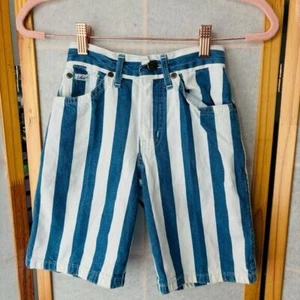 Vintage KIDS Sz 7 Chic High Waisted Mom Shorts, 1990s Striped Denim Shorts Y2K - Picture 1 of 11