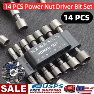 14pc POWER NUT Driver Bit Set Dual 1/4 Quick Change SAE & Metric MM Detent Shank - Picture 1 of 19