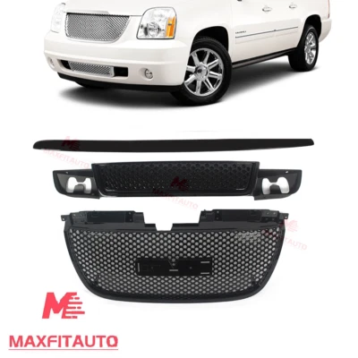 Fit 2007-2014 GMC Yukon/XL1500 Front Grille&Hood Molding Trim Set Black 3PCS - Image 1 of 4
