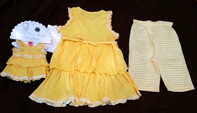 Dollie & Me Yellow Striped Ruffle Dress & White Leggings 3pc Set Girls Size 7 — 第 1/3 张图片
