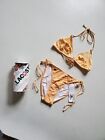 LACOSTE Bikini Swimsuit 2 Piece Halter Neck Size XS Peach Croc New With Pouch