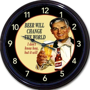 Cerveza Cambiará El Mundo... Reloj de Pared Ale Lager Brew Man Cueva Nuevo 10" - Imagen 1 de 1