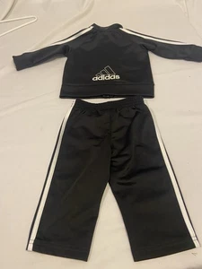 Adidas Infant Boys Size 9 Months Black 2 Piece Track Jogging Suit Set Zip Up - Picture 1 of 6