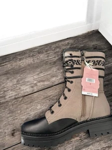 Sam & Libby Women's Stella Embroidered Zip-Up Combat Boot, Khaki & Black, 8.5M - Picture 1 of 6