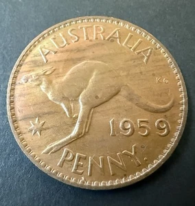 1959 Penny Australian PreDecimal Dot Y. Coin x1 Uncirculated Grade Suit PCGS ? - Picture 1 of 6