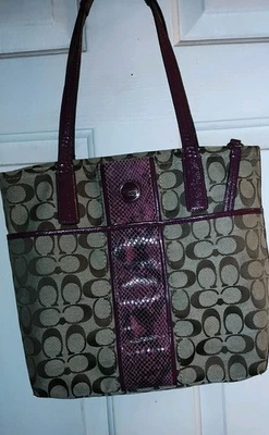 Coach Signature Stripe Raspberry Pink Python Bag Purse Tote  - Image 1 of 3