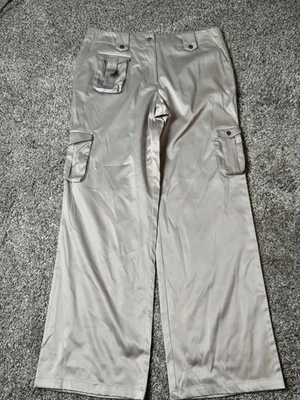 Pantalones utilitarios cargo Spiegel Vintage Y2K grisáceo tostado satinado tiro bajo pierna ancha talla 8 Foto 1 de 4