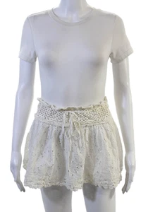Sunday Women Peasant Mini White Cotton Floral Skirt Size M - Picture 1 of 5