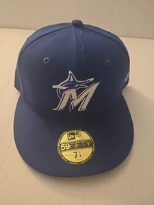 Royal Blue Miami Marlins New Era Fitted 7 1/4 Cap Hat Baseball 59fifty - Picture 1 of 11