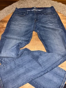 7 For All Mankind The Straight Jeans Mens 34x33 Blue Faded Stretch whicking - Picture 1 of 10
