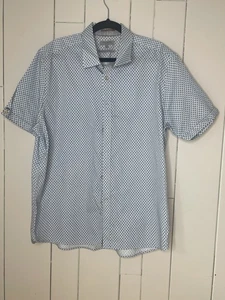 TED BAKER Shirt Mens 7 Blue Short Sleeve Cotton Button Up Shirt - Picture 1 of 5