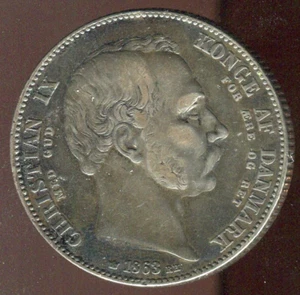 1863 Denmark 2 Rigsdaler | Death & Accession | KM 770 | 101K Mtg | Free Shipping - Picture 1 of 3