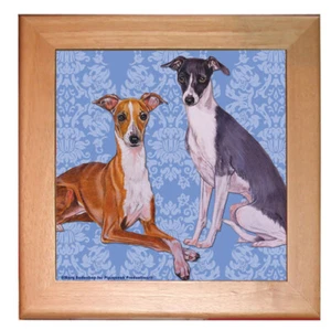 Italian Greyhound Dog Kitchen Ceramic Trivet Framed in Pine 8" x 8" - Picture 1 of 1