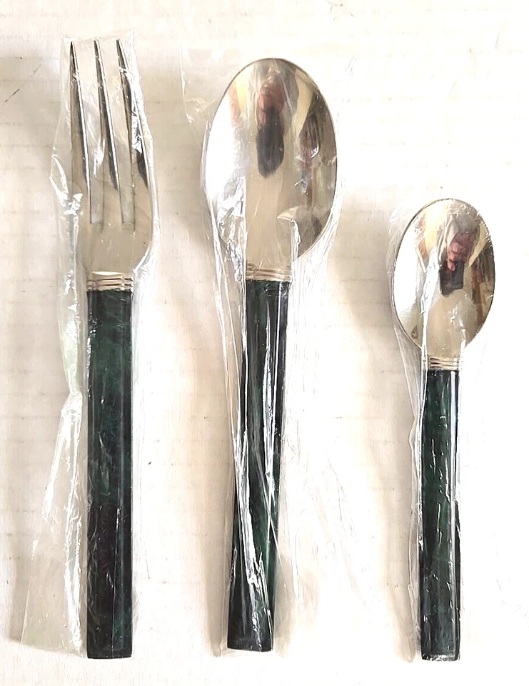 Lote de cubiertos Mikasa de acero inoxidable 18/8 diseño de mármol verde cuchara tenedor Japón Foto 1 de 4