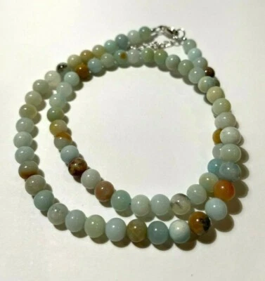 Collana Di Perle In Giada Celadon Verde Intagliata 20" 26g Argento 4B 2 - Immagine 1 di 3