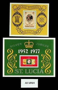 ST. LUCIA 1977-81 JUBILÉ ROYAL MARIAGE 2 FINES FEUILLES MNH