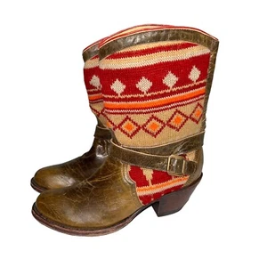 JOHNNY RINGO Westernstiefel Größe 8 braun Leder mit bunter Strickschnalle - Bild 1 von 9
