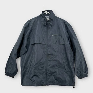 Vintage Dunlop Windbreaker Jacket Tires Rain Gear Mens Medium Black Anorak - Picture 1 of 6