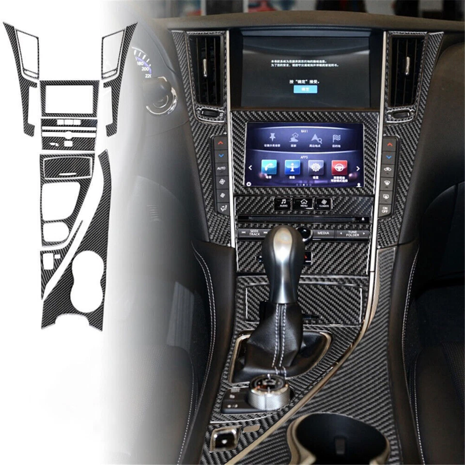 Kit de cubierta de consola central de fibra de carbono para Infiniti Q50 Q60 2014-2019 10 piezas Foto 1 de 4