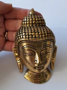 Decorative Brass Buddha Face Figurine Sculpture Hinduism Religion - Picture 1 of 6