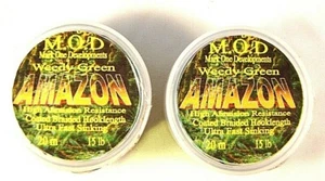 2 x SPULEN MOD AMAZON BESCHICHTET GEFLOCHTEN HAKEN LINK (40m GESAMT) WEEDY GRÜN 15lb - Bild 1 von 3