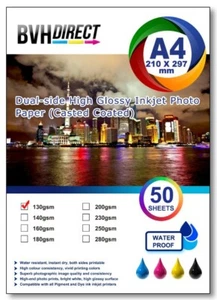 Photo Paper A4 High Glossy 130Gsm Inkjet Printer Paper 50 Sheets double sided - Picture 1 of 3