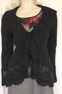 M&S Black lace knit mohair wool ruffled boho Cardigan jacket size 12-14 vtg Y2K - Picture 1 of 10