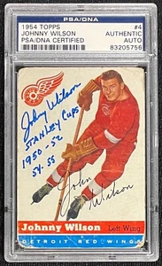 JOHNNY WILSON SIGNED TOPPS 1954 HOCKEY CARD #4 PSA/DNA DECEASED RED WINGS 756 - Picture 1 of 2