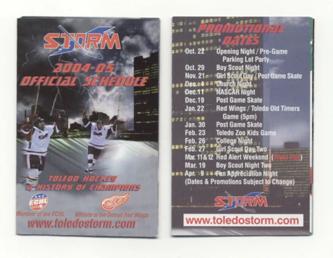 Toledo Storm Hockey 2004-2005 Detroit Red Wings Affiliate Pocket Schedule Cover
