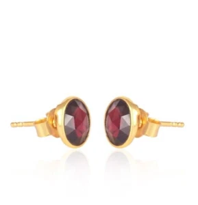 925 Sterling Silver Red Garnet Round Stud Earrings For Daughter Birthday Gift - Picture 1 of 6