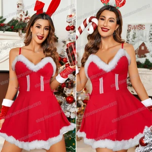 Vestido de seda rojo camisón señora Santa Claus colección tocador de Navidad piel y guantes - Imagen 1 de 18