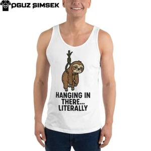 Funny Sloth Classic, Staple Tank Top | "Hanging in There... Literally" Humor Tee - Picture 1 of 23