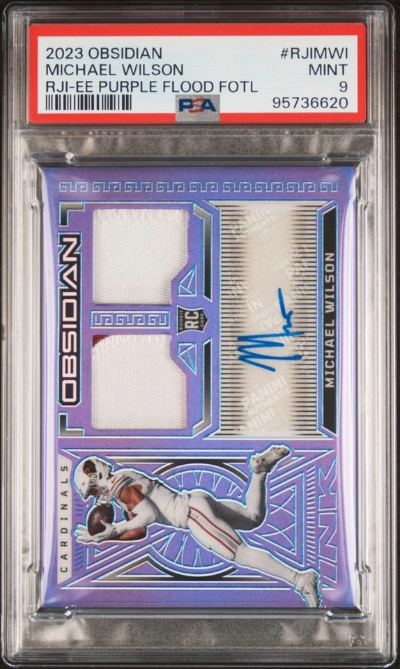 2023 Panini Obsidian Rook Jers Ink Purple Flood FOTL  Michael Wilson #362 PSA 9 - Image 1 of 2