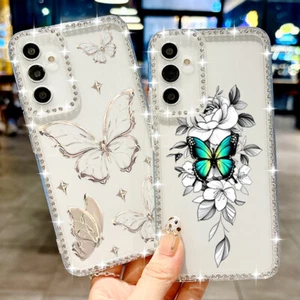 Clear Diamond Case For Samsung S25 S24 Ultra S23 S22 A35 A16 Gel Butterfly Cover - Picture 1 of 8