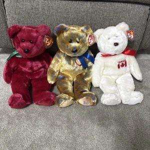 Neu mit Etikett, offizielle TY Beanie Buddy 14 Zoll Bären 1998 Teddy, 1999 Ahorn & 2000 Clubby III - Bild 1 von 10