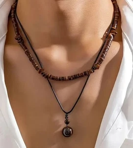 Tiger'S Eye & Coconut Shell Beaded Handcrafted Necklace Set - Picture 1 of 4