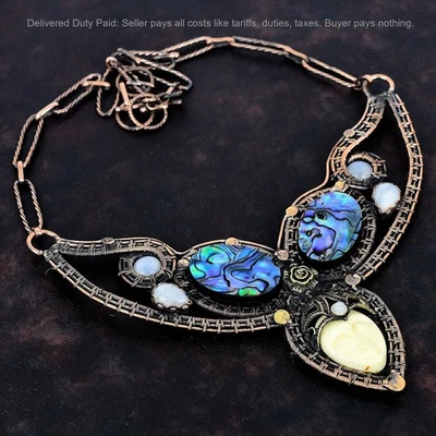 Collar de moda de cadena concha de abulón de piedras preciosas cara tallada blanca joyería cobre Foto 1 de 4