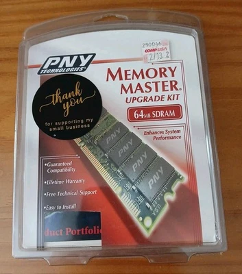 Vtg PNY Memory Master Upgrade Kit 64mb SDRAM Comp USA 2001 New In Package  - Image 1 of 3