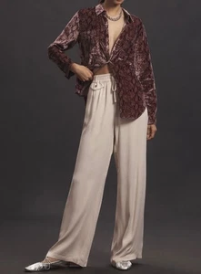 Pantalone pull-on gamba dritta beige Maeve Anthropologie taglia L elastico in vita - Foto 1 di 6